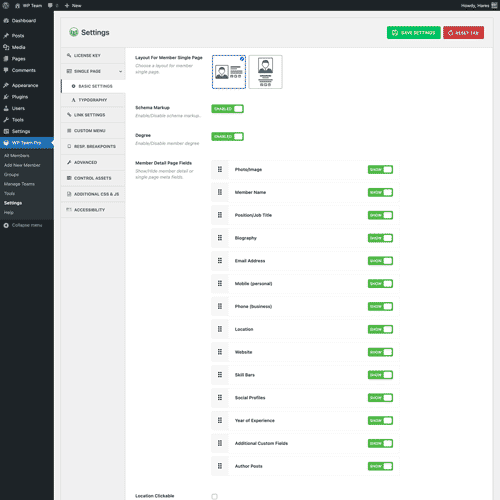 Single Page Settings